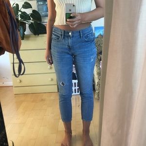 Distressed light wash cropped jeans, medium waist